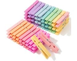 Houten Wasknijpers - Kleding Pinnen - Kleding Ophangen - Roestbestendige Spelden - 7.5 cm - Pastel Kleuren