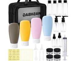 25-delige herbruikbare reisflessenset voor toiletartikelen, lekdicht, met waszak en mini-flessen voor veilig reizen