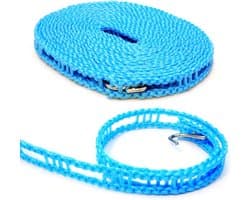 Waslijn 5 meter nylon antislip blauw met haken