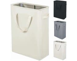 Smalle, opvouwbare wasmand met één compartiment van Oxford-stof - Wasmand - Opbergmand voor vuile was - Wasmand met handvat - 45 liter - Beige