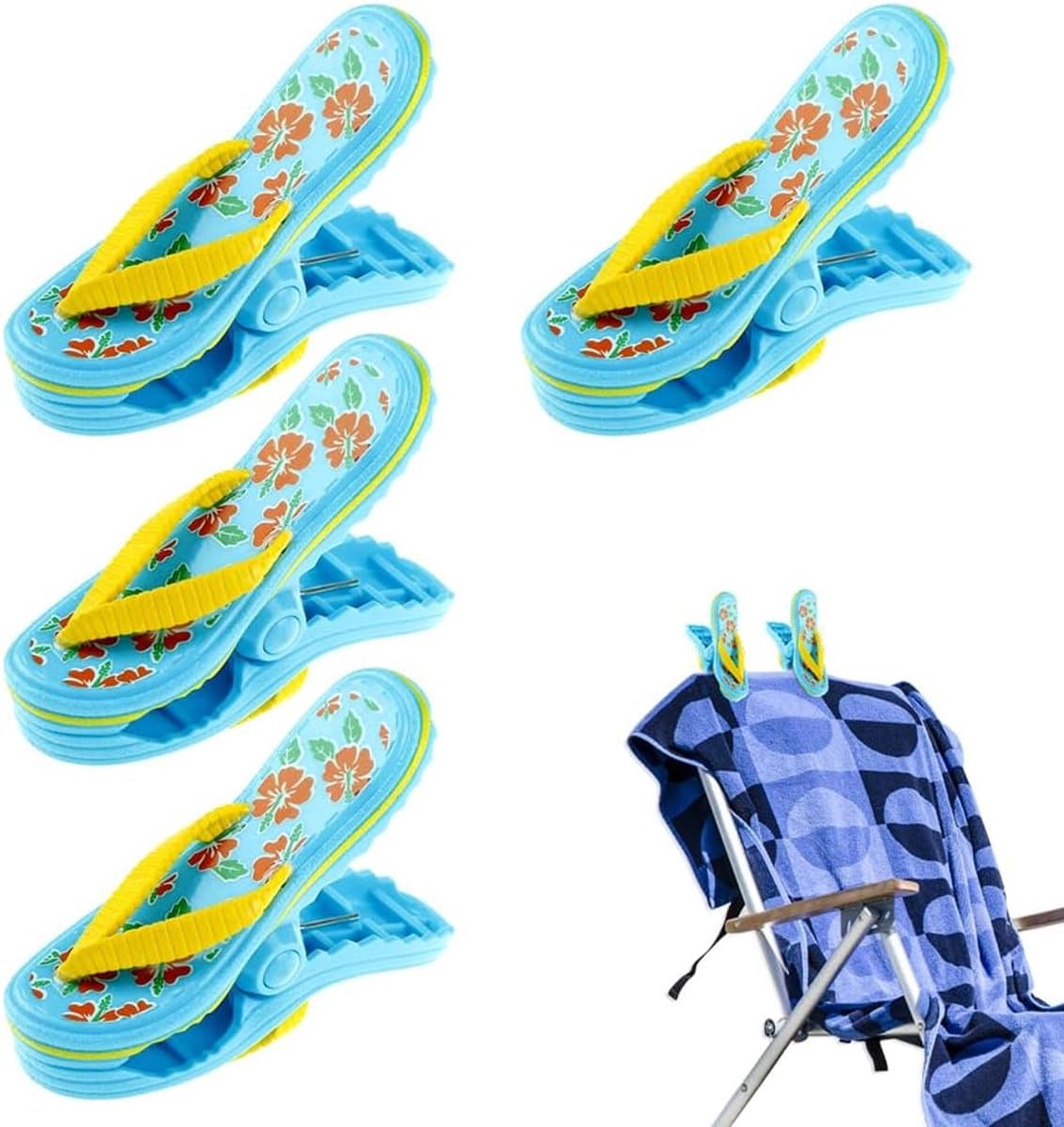 Strandhanddoekclips - 4 stuks - strandslippers - handdoek klem - Strandlaken klem - Knijpers - Handdoekknijpers - Winddicht - voor strandstoelen, wasgoed, badhanddoek - Blauw — afbeelding 1