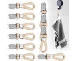 REWYTAZ-Set van 10 -Hangende theedoeken clips - Metalen keukenhanddoek hangers - Geschikt voor thuis, keuken en badkamer - Handige haak clips met lus