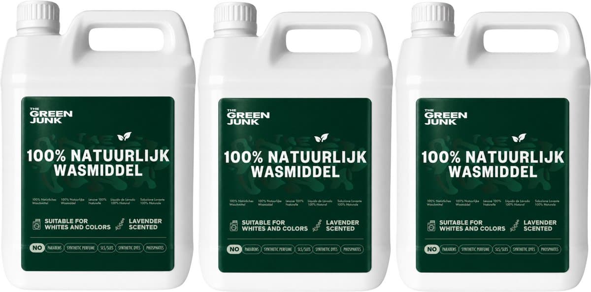 The Green Junk - 100% Natuurlijk Wasmiddel 5L Navulling (3-pack) - Zonder Synthetisch Parfum - Wasmiddel Sensitive - Vloeibaar Baby Wasmiddel - Biologisch Wasmiddel - Voordeelverpakking - 501 Wasbeurten — afbeelding 1