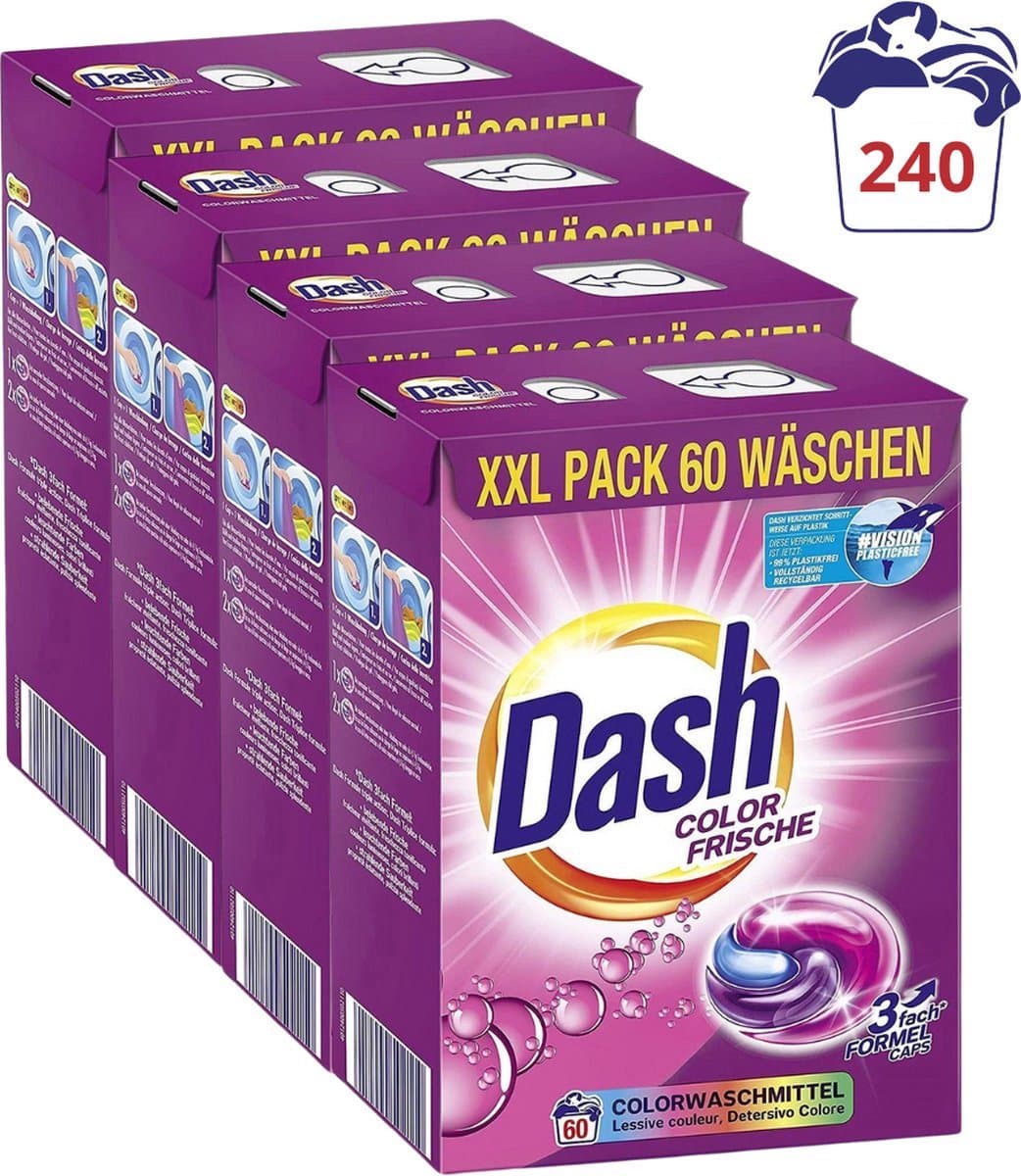 Dash 3in1 Pods - Color Fris - Wasmiddelcapsules - Voordeelverpakking 4 x 60 Wasbeurten - Waspods — afbeelding 1