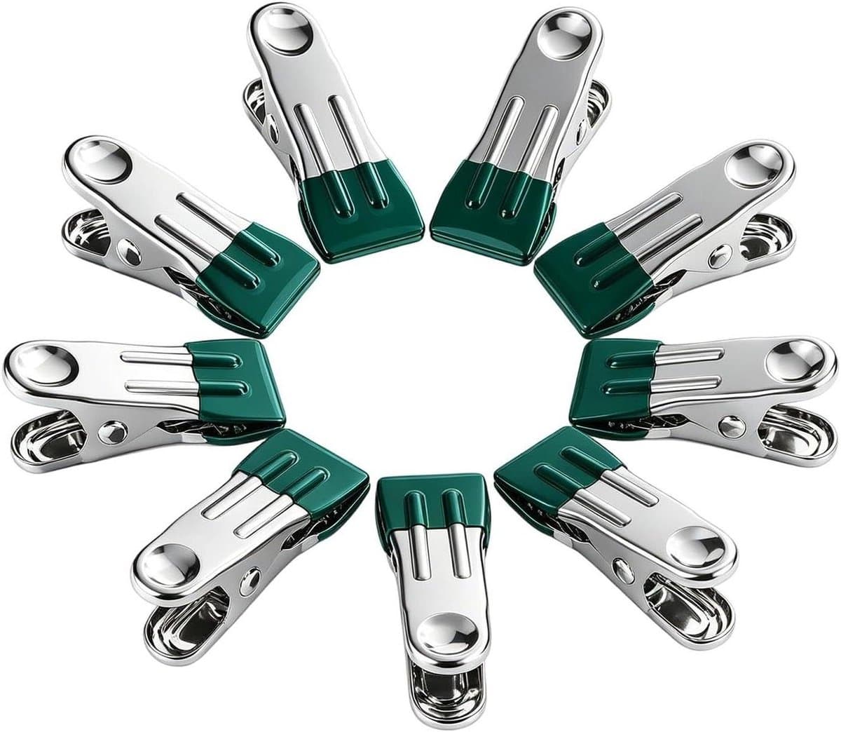 Wasknijpers - Kledingklemmen Organizer - Wasgoed Drogen - Roestvrijstalen Constructie - 8 Stuks - Groen — afbeelding 1