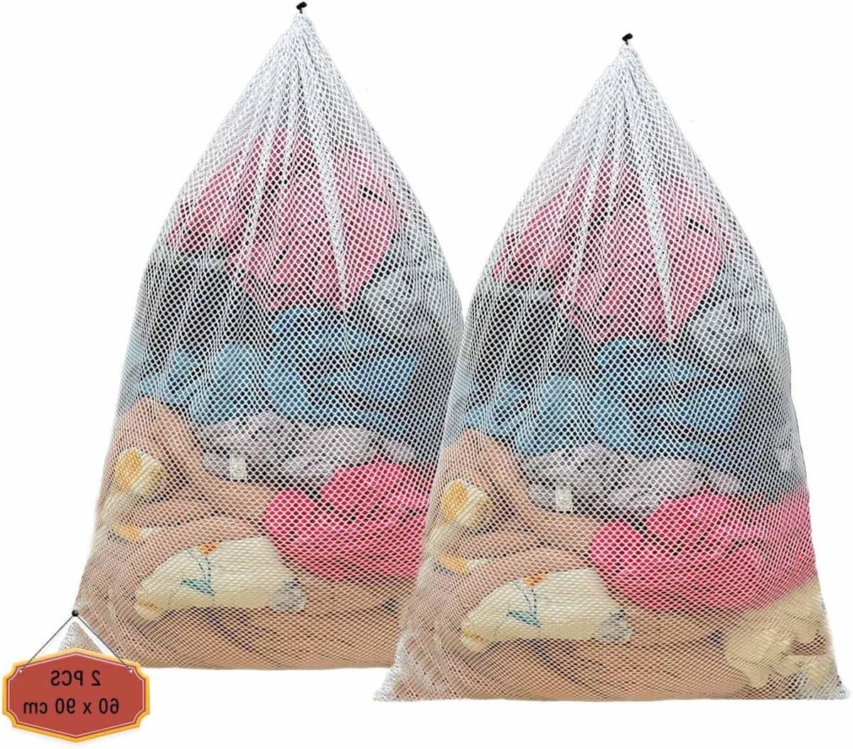 Waszakken 60x90cm, 2 Stuks, Mesh Waszakken voor Kleding, Ondergoed, Sokken en Babykleding, Duurzaam en Herbruikbaar met Trekkoord — afbeelding 1