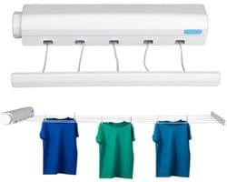Drooglijnen - Wand waslijn uittrekbaar - 5 lijnen - Droogrek Hangend - Wasrek Hangend - Geschikt voor kamperen, camper, camping - Uittrekbare - Rol droog lijn - Rekken - Geschikt Voor buiten en binnen - Uitschuifbaar - wit