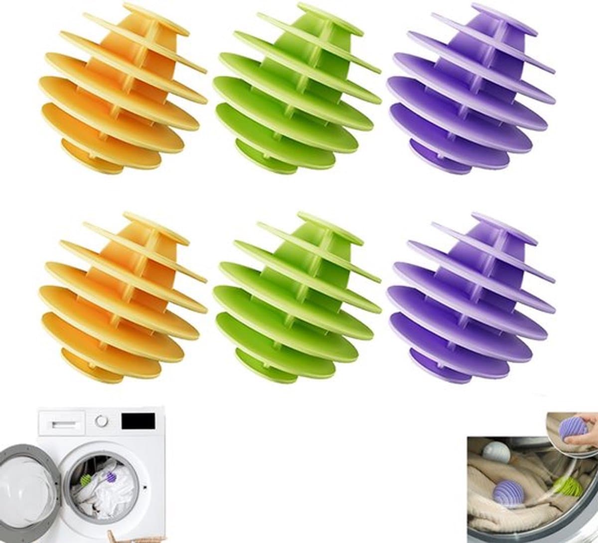 6 stuks - Zachte rubberen wasballen - Vlekverwijderende en anti-klit wasballen - Anti-klitmiddel voor voorlader wasmachines - Willekeurige kleur - Wasballen voor donsjassen - Wasballen speciaal voor wasmachines — afbeelding 1