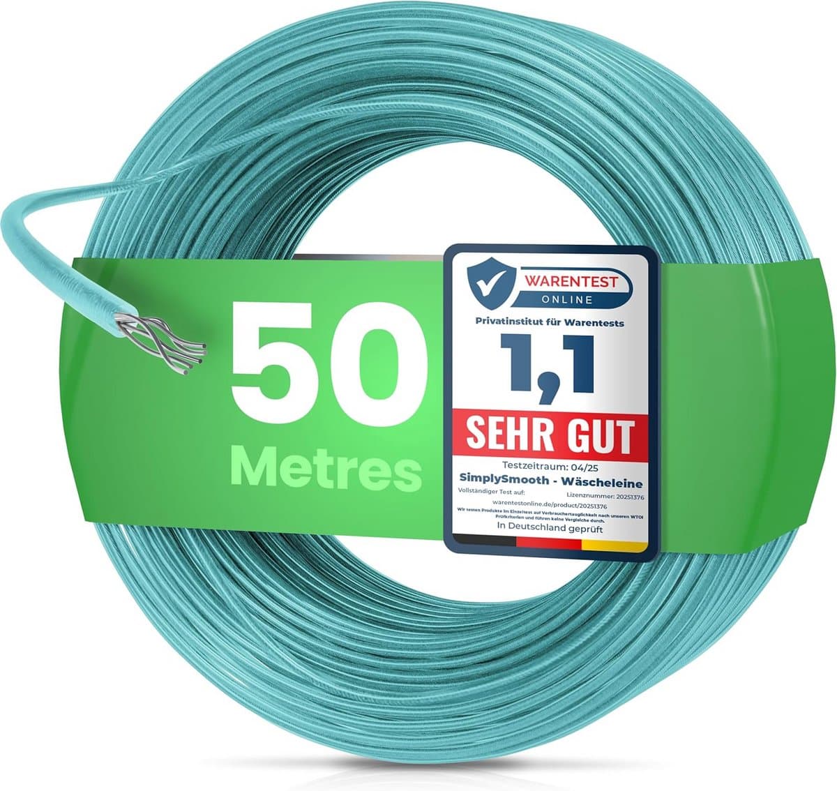 Waslijn met Kern - Stabiele Lijn - Was Ophangen - Stalen Binnenlaag - 50 Meter - Turquoise — afbeelding 1