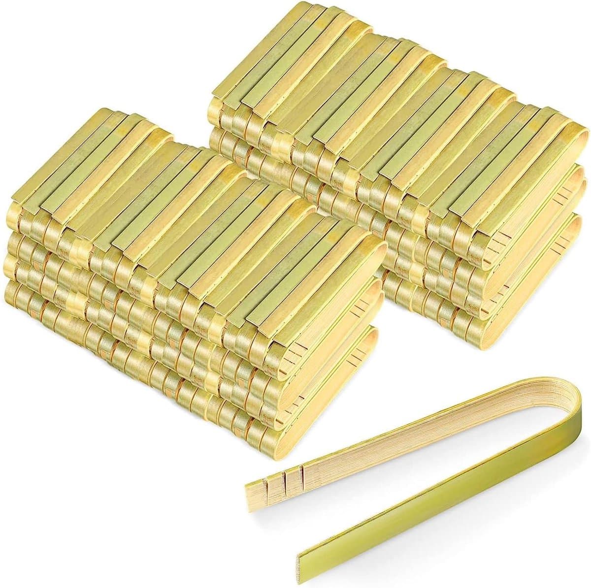 120 Mini Kleine Bamboe Wegwerp Tang - Bambu Houten Buffet Huishoudelijke Bestek 4 Inch (Pack) — afbeelding 1
