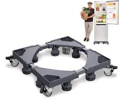Aufun Verstelbare wasmachine basis 8 voet met rolwagen verplaatsbare voetstukken en frame voor wasmachine, droger, koelkast (grijs)