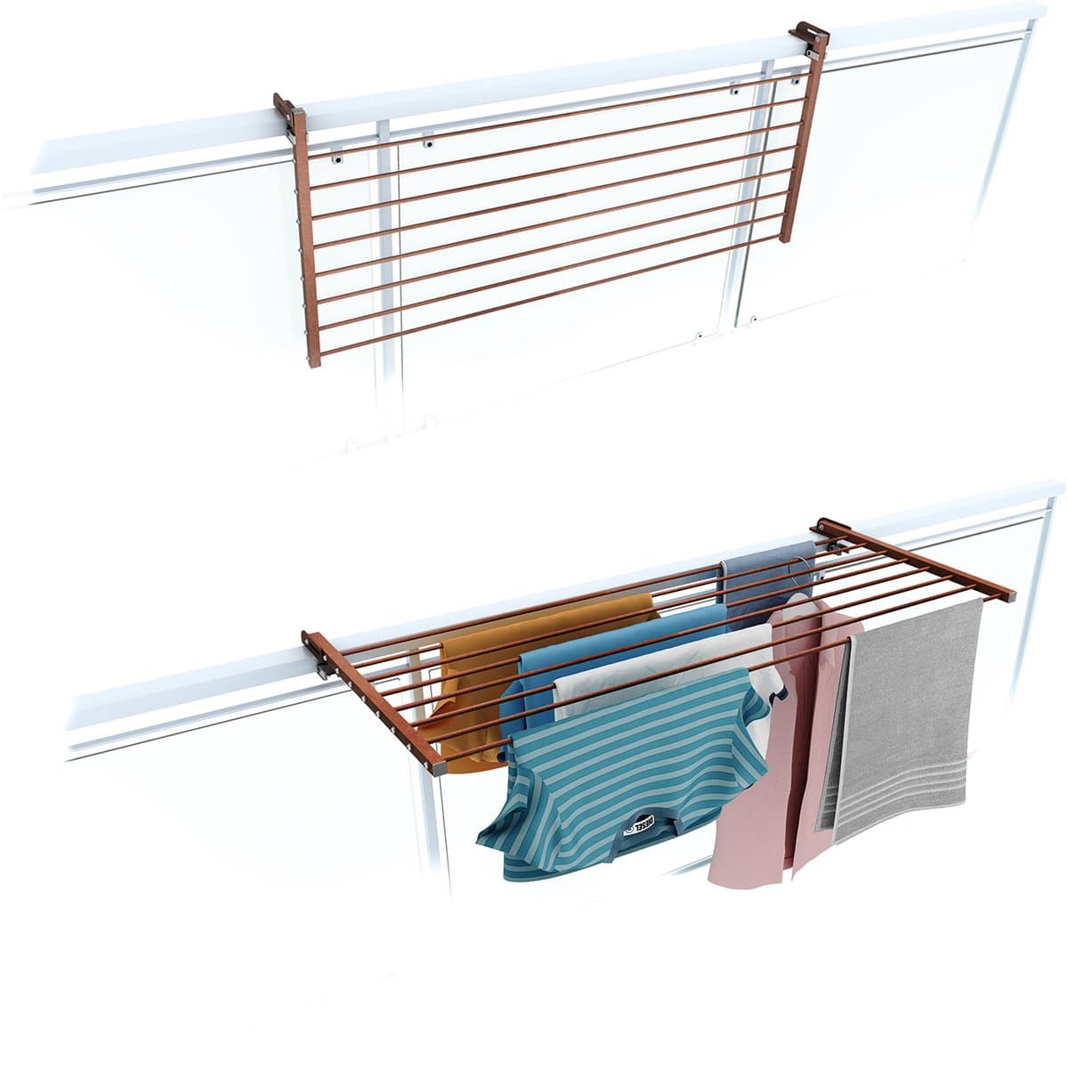 Foxydry Duo 102 cm wasrek balkon - corten - rechthoekige reling — afbeelding 1