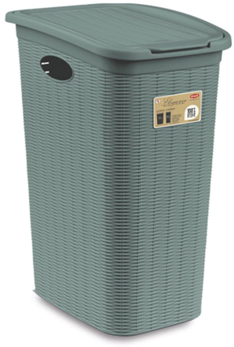 Wasmand met deksel 'Elegance' - 36 Liter - Met ventilatie - 100% Gerecycled kunststof - Groen — afbeelding 1