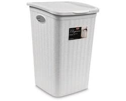 Wasmand met deksel 'Elegance' - 50 Liter - Met ventilatie - Handgrepen - Wit — afbeelding 1