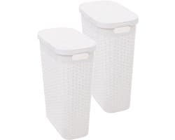 5Five Smalle Wasmand met deksel Rotan - 2x - wit - gevlochten kunststof - 40 liter - 26 x 46 x 60 cm
