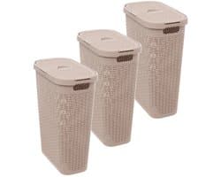5Five Smalle Wasmand met deksel Rotan - 3x - beige - gevlochten kunststof - 40 liter - 26 x 46 x 60 cm