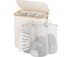 Wasmand met bamboe frame, deksel en,Wit
