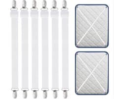 Bettlakenspanners - Verstelbaar van 55 tot 250 cm - Voor beddengoed, matras, strijkplank of bank - 6 stuks - Wit