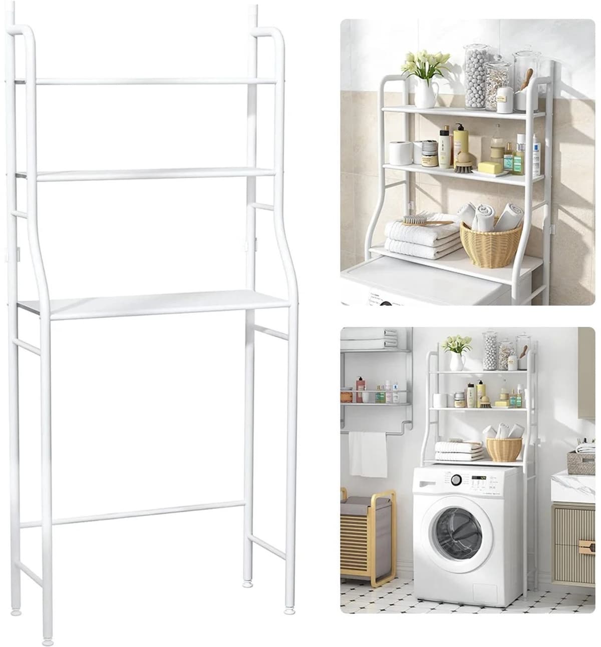 Tremeo - Wasmachine Kast - Rek - 3-laags opbergrek - Ruimtebesparend - Badkamerrek - Opbergrek - Badkamer - 25x68x160 cm — afbeelding 1