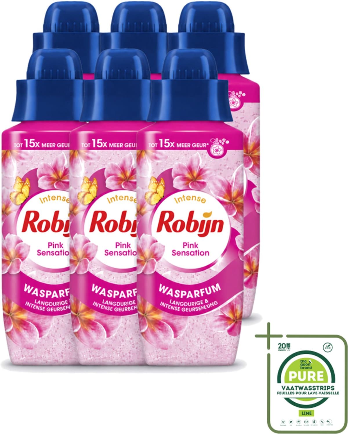 6 x Robijn – Wasparfum – Intense Pink Sensation – 342 ml - Grootverpakking - Wasparfum - Wasgeur - Geurboost - Wasmiddel - Wasgeur Intensief — afbeelding 1