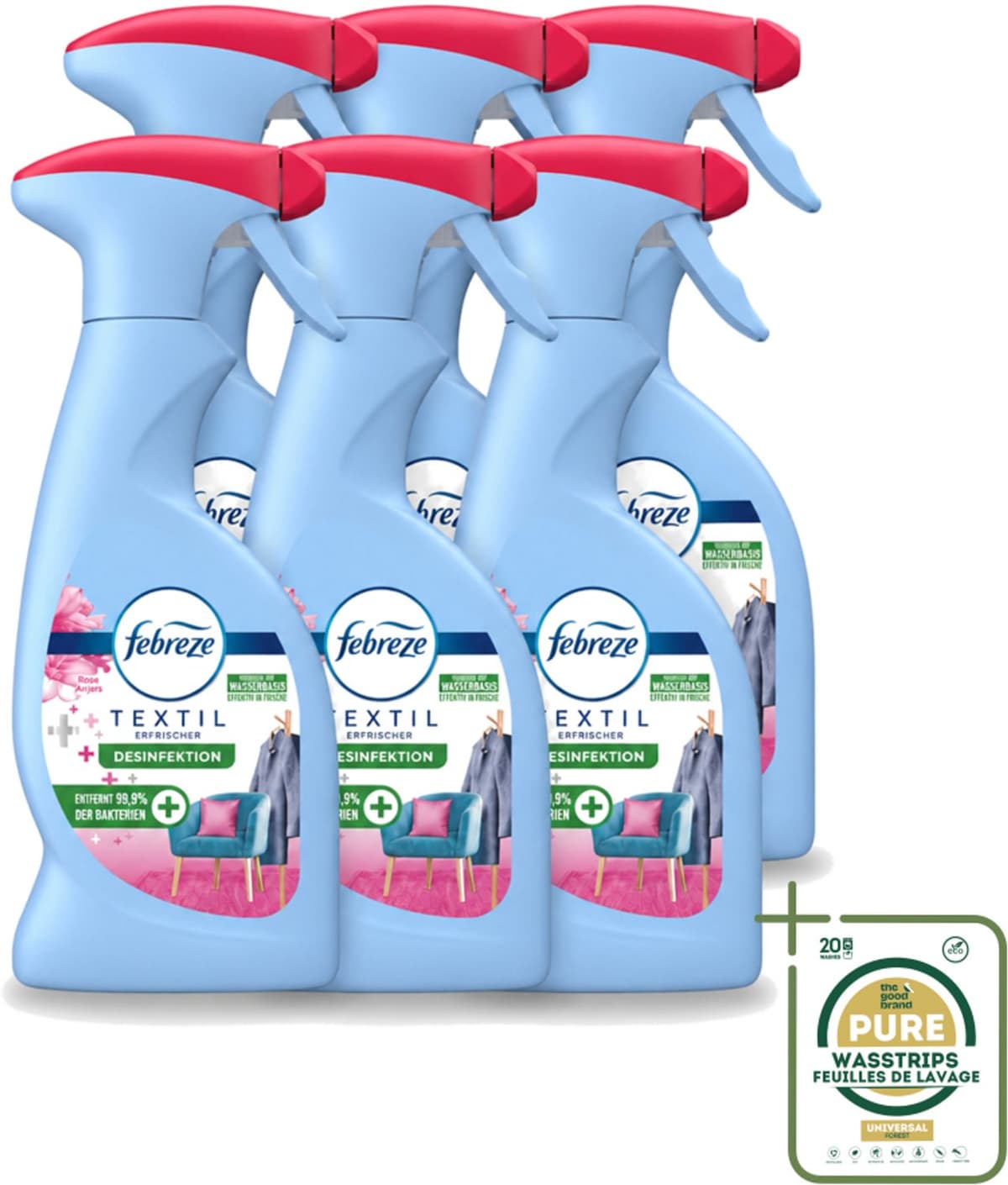 6 x Febreze – Textielspray – Roze Anjers – 375 ml - Wasstrips - Textielgeur - Textielverzorging - Geurverwijdering - Textielspray - Roze Anjers — afbeelding 1