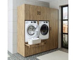 Roomart SERIE 2 Wasmachine Ombouwkast 194x205 cm - Dubbele Kast met Hoge Kast 60 - Eiken
