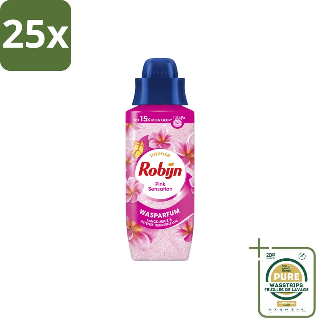 25 x Robijn – Wasparfum – Intense Pink Sensation – 342 ml - Wasstrips - Wasparfum - Wasgeur - Geurboost - Wasmiddel - Wasgeur — afbeelding 1