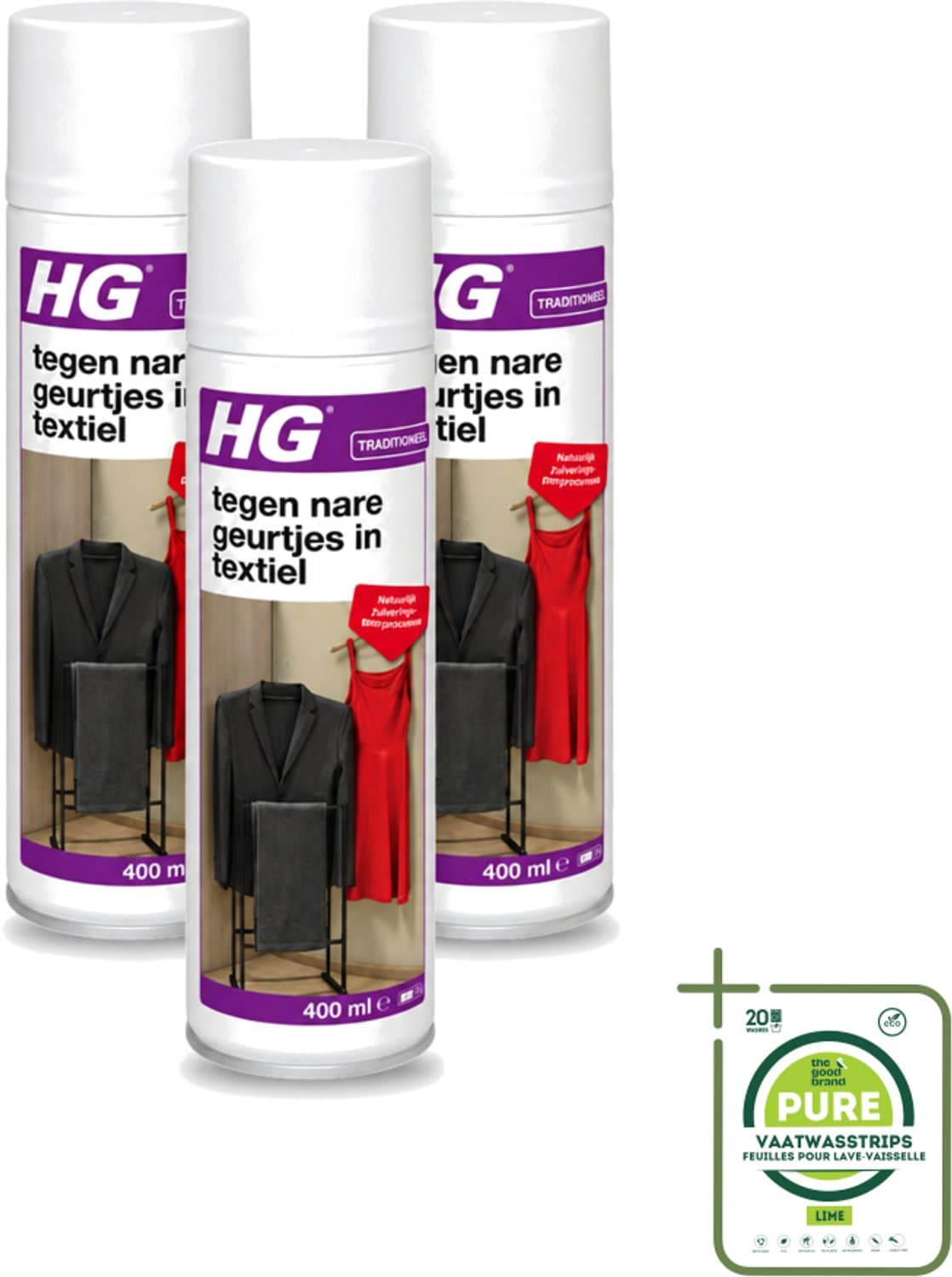 3 x HG - Tegen Nare Geurtjes In Textiel - Natuurlijk Zuiveringsproces - Veilig Voor Alle Textiel - 400 ml - Grootverpakking - Geurverwijdering Textiel - Stankmoleculen Oplossen - Textiel Reinigen - Geur In Kleding - Geur In Gordijnen — afbeelding 1
