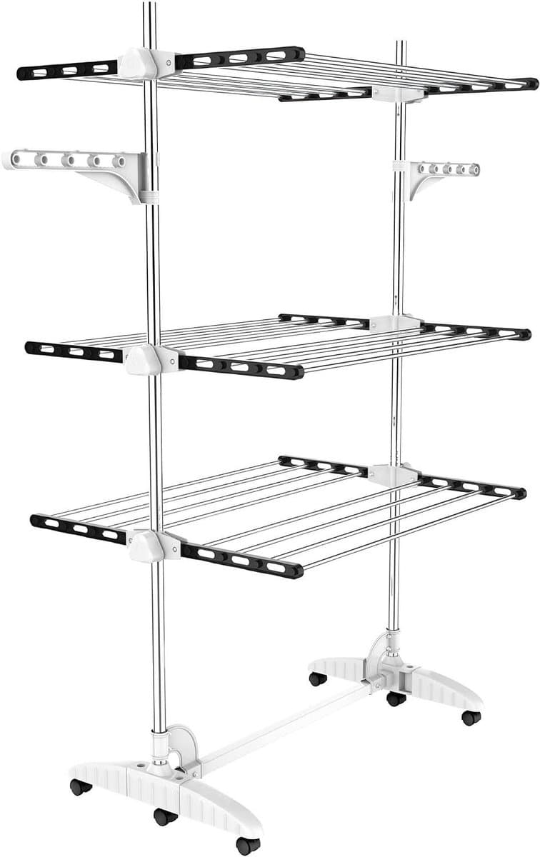 Droogrek Toren - Wasrek Inklapbaar - Kleding Drogen - 3 Niveaus Met Wielen - 66x14x86 cm - Zwart — afbeelding 1