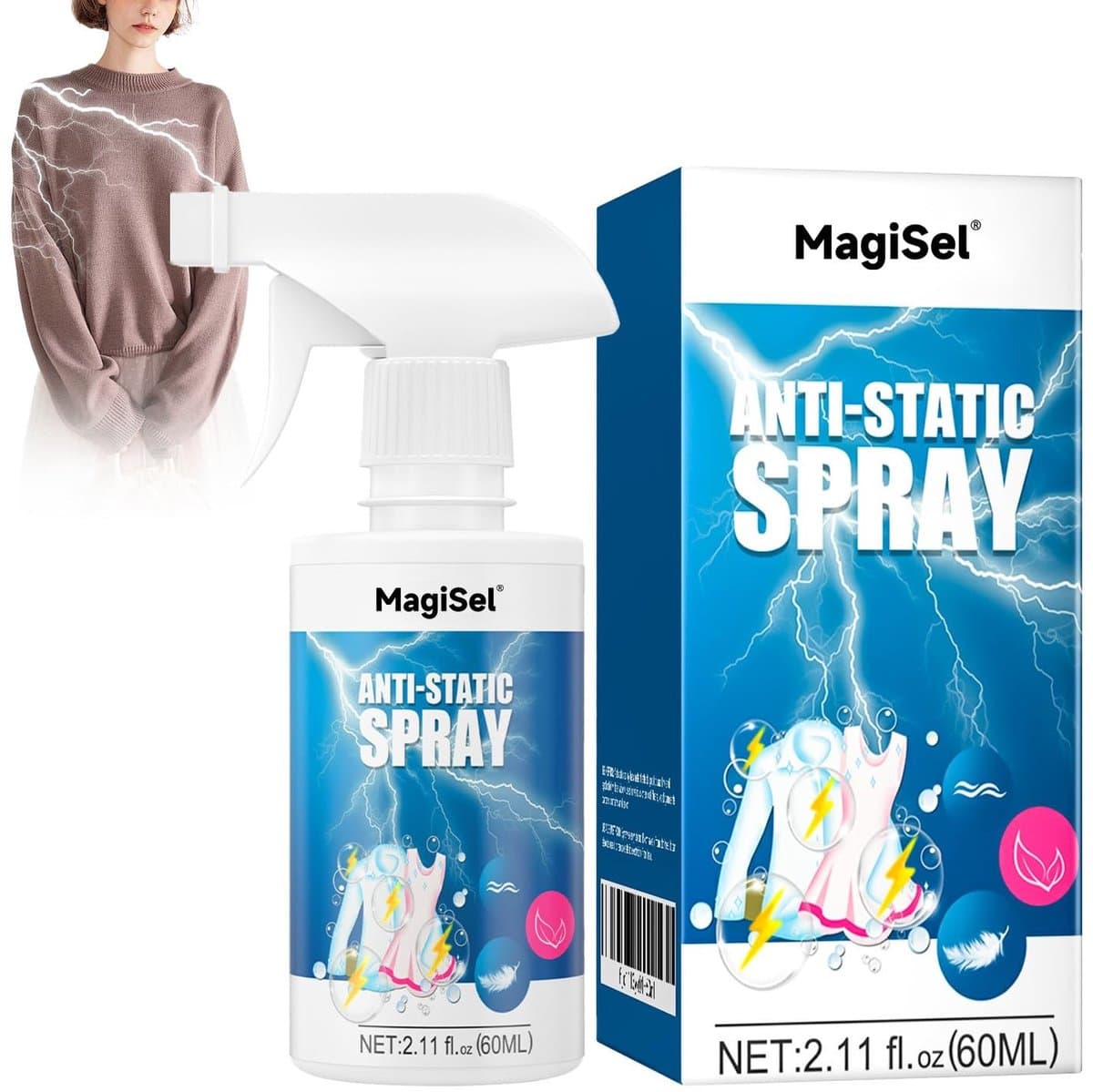Anti-statische spray voor kleding en auto - Verwijdert stof, voorkomt statische elektriciteit, 60 ml — afbeelding 1