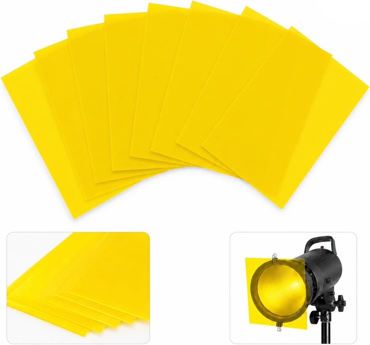 8 Stuks Hittebestendige Folie, Gel Lichtfilter Geel, Transparante Kleurfolie voor Kleurcorrectie, Fotostudio, Fotolamp, LED-Lamp, Projector, Studioflitser en Koplamp — afbeelding 1