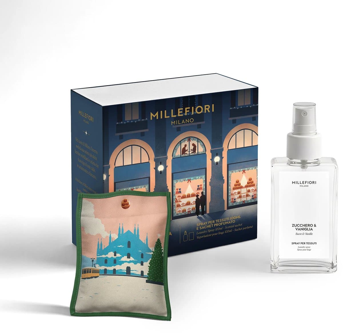 Millefiori Milano - Kerst Cadeauset - Textielverfrisser 100ml & Sachet - Zucchero & Vaniglia — afbeelding 1