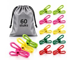 BOTC Wasknijpers - Draadknijpers - 60 stuks - 2 inch - Metalen clip voor voedselzakken - PVC-gecoate pinnen - 5 kleuren