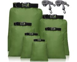Waterdichte droogzakkenset, 6 maten lichtgewicht zakken en lange verstelbare schouderriem, waterdichte pakzakken voor buiten voor backpacken, varen, wandelen, kamperen (groen), 6 stuks