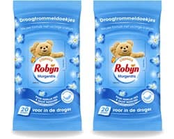 2 x Robijn – Droogtrommeldoekjes – Morgenfris - 20 Doekjes - Voordeelverpakking - 2 stuks