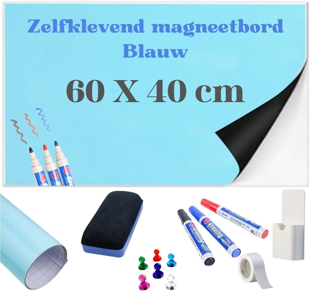Magnetische Whiteboard Folie – Zelfklevende Whiteboard Sticker voor Muur, Herbruikbare Planner voor Thuis, Kantoor & School (60 x 40 Blauw) — afbeelding 1