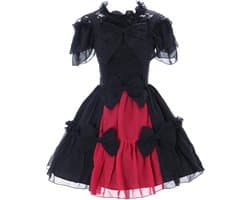 JL-656 zwart rood chiffon kant vampier Dark Gothic Lolita jurk kostuum cosplay, zwart, S