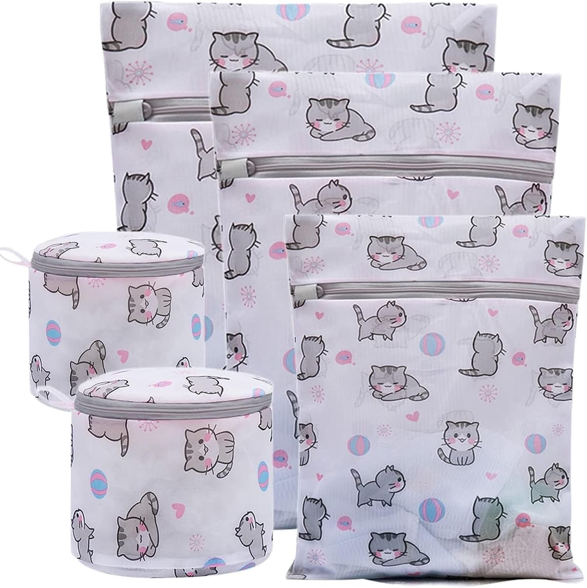 Wasnetjes voor fijne was, set van 4 lingerie-waszakjes met leuke prints; inclusief bh-waszak voor de wasmachine, plus zakjes voor blouses, kousen en sokken. — afbeelding 1