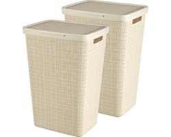 Curver Jute Wasmand met deksel 58L - 2 stuks - Gebroken Wit