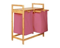Lumaland Wasmand van bamboe - met 2 uitschuifbare waszakken - 60 L - Roze — afbeelding 1
