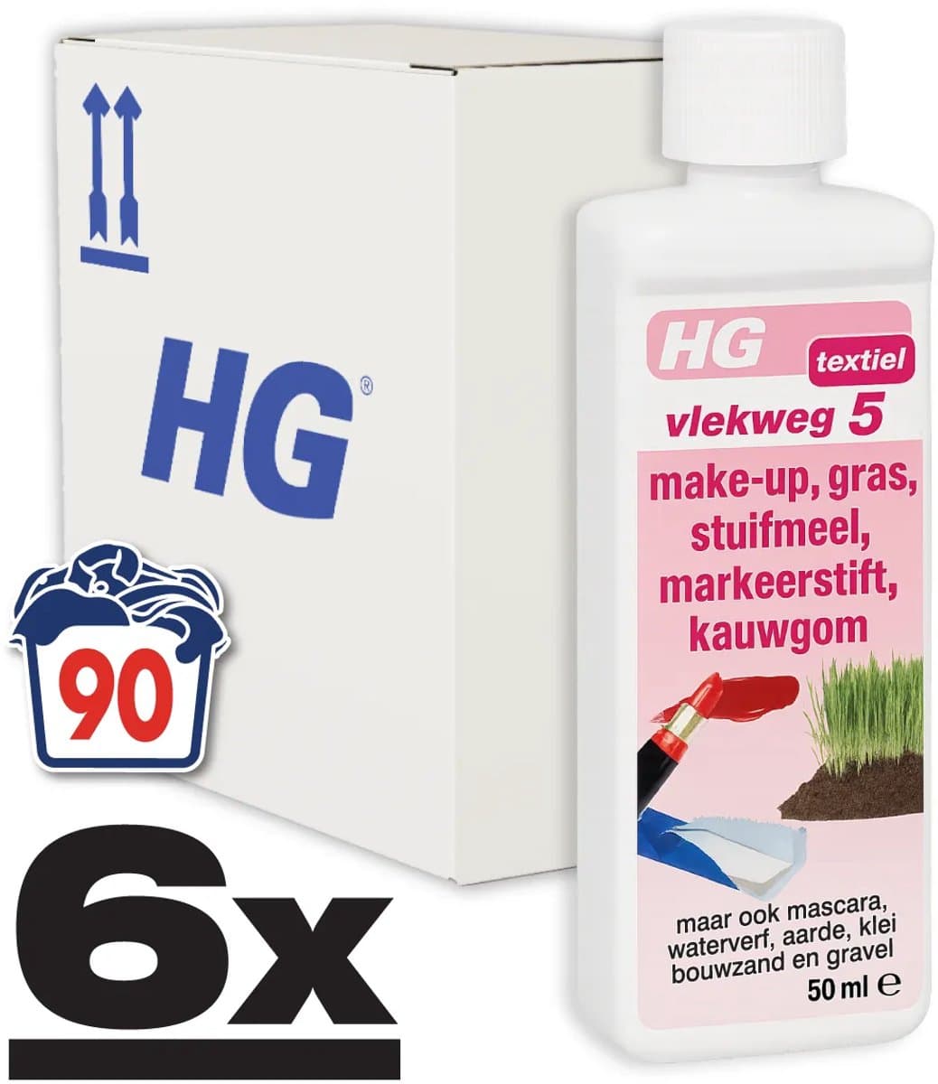 6 x HG - Wasruimte - Vlekweg 5 - Kauwgum, Make-Up & Gras - 50 ml - Vlekkenverwijderaar - Vlekken Uit Textiel - Hardnekkige Vlekken - Make-up Vlekken - Gras Vlekken — afbeelding 1