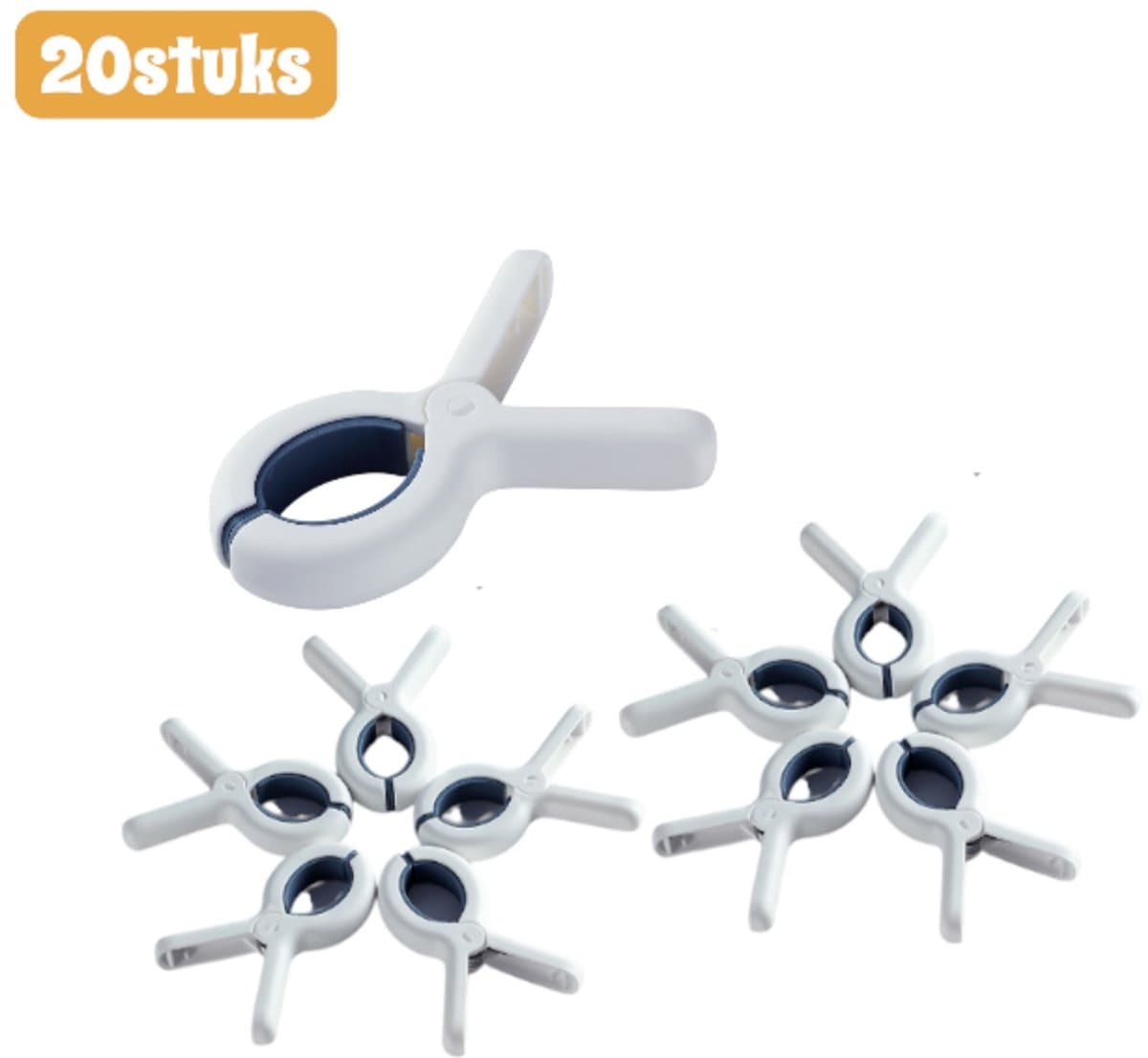 20 stuks - Wasknijpers - Knijpers - Sterk en windbestendig - Wasclips - Geschikt voor dekbedden en lakens - Antislip - Wit — afbeelding 1