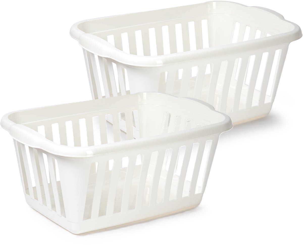 Plasticforte Wasmand - 2x - wit - kunststof - 40 liter - 60 x 40 x 26 cm - manden voor wasgoed - huishouden - opbergmand — afbeelding 1