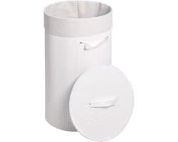 Wasmand MCW-C21, Wasbox Wasbox Wasbox, bamboe rond 59x35cm 50l ~ wit