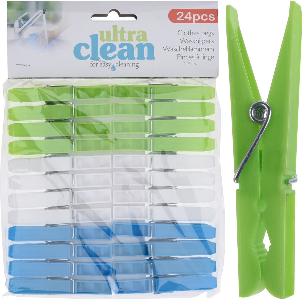 Ultra Clean Wasknijpers - 24x stuks - groen/blauw/wit - van kunststof - formaat 7 cm - wassen - was ophangen — afbeelding 1