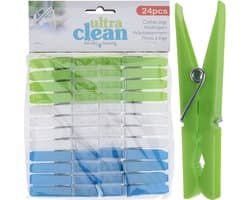 Ultra Clean Wasknijpers - 24x stuks - groen/blauw/wit - van kunststof - formaat 7 cm - wassen - was ophangen