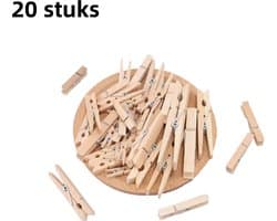 20 stuks - originele houten clips in houtkleur - geschikt voor het opbergen van fotoclips - van hout - 3,5 cm * 0,7 cm