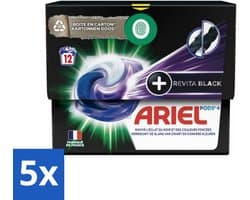 5 x Ariel Revita Black - Wasmiddelcapsules - Pods + - Donkere Was - 12 Wasbeurten - Donkere Was - Wasmiddelcapsules - Revitablack - Glansversterking - Koud Water Reinigen