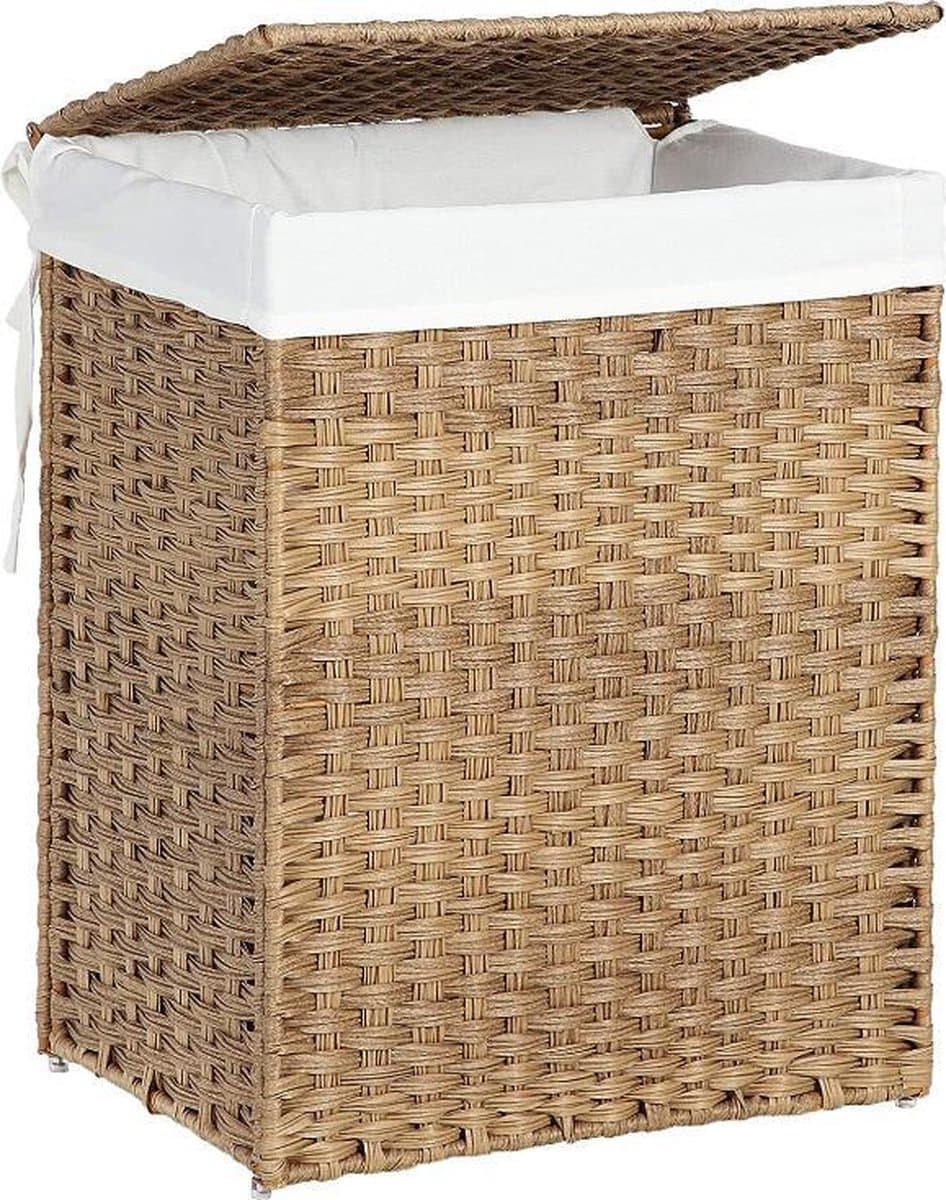 MIRA Home - Handgeweven wasmand - Wassorteerder - Verwijderbare voeringzak - Licht bruin - 68x52.6x7.2 — afbeelding 1