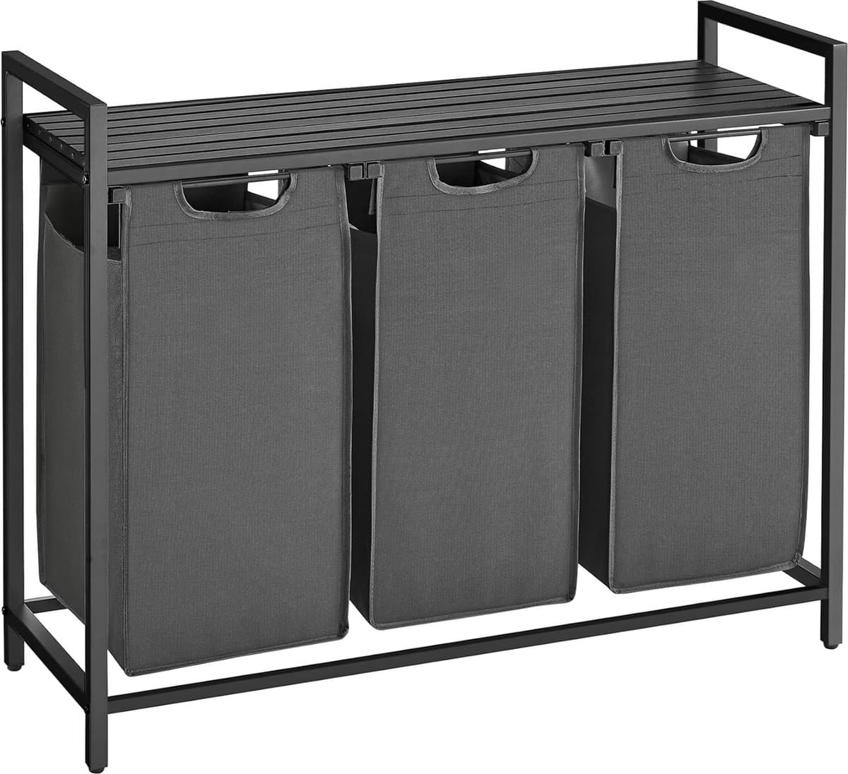 VASAGLE Wasmand 3 compartimenten, wasverzamelaar met plank, wasbox, Oxford-stof verwijderbaar metalen frame, 3 x 38 L, 92,5 x 33 x 72 cm, zwart-grijs BLH301G01 — afbeelding 1